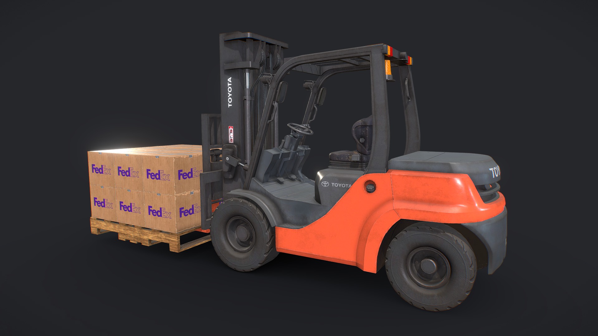 3D model Toyota Pneumatic Tire Forklift with Boxes