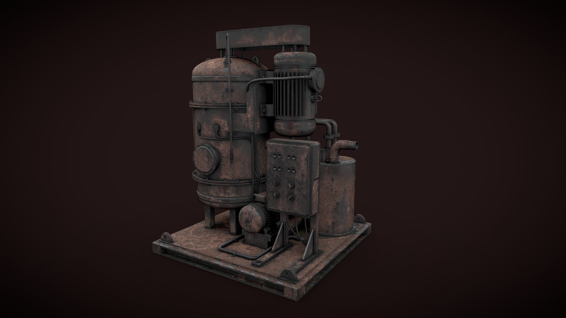 3D model Rusted machinery device - This is a 3D model of the Rusted machinery device. The 3D model is about a metal object with a round top.