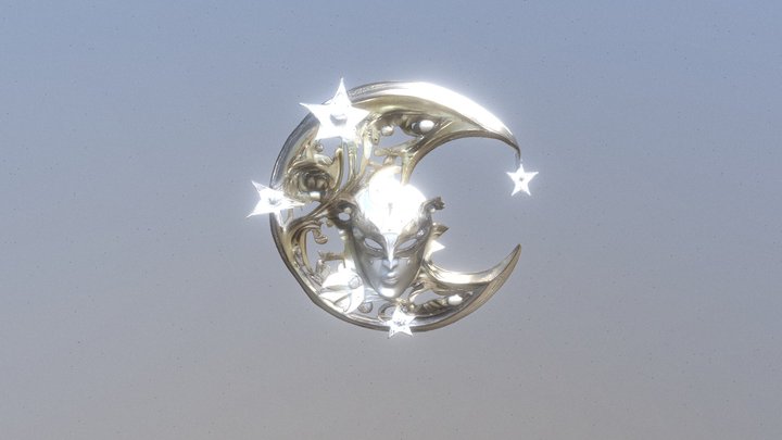 Crescent moon with mask and star 3D Model