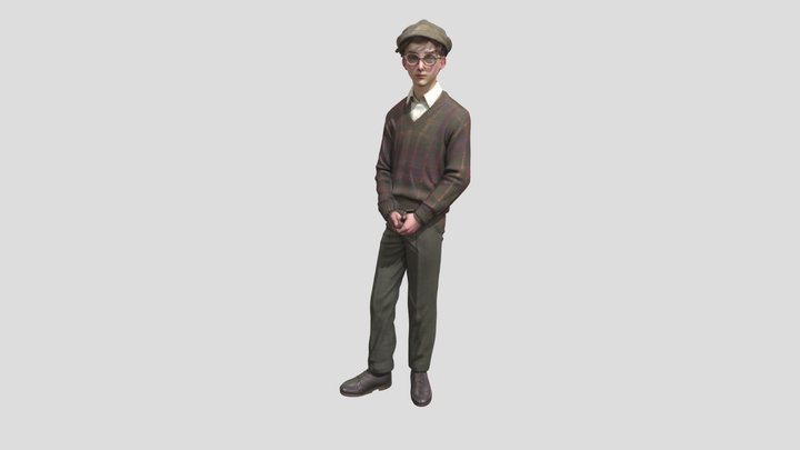 full-body university 1930 20-year-old man 3D Model