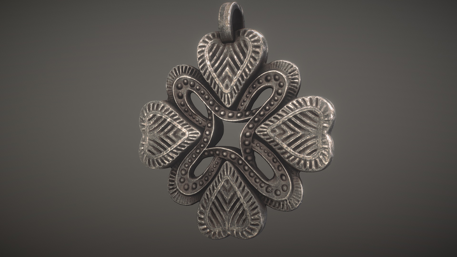 3D model Shamrock Heart Pendant (lowpoly) - This is a 3D model of the Shamrock Heart Pendant (lowpoly). The 3D model is about a metal object with a design.