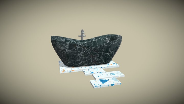Bathtub with dark marble, faucet and planes 3D Model