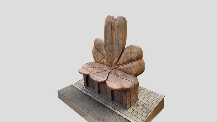 Carved Wooden Clover Bench - Oxhey Park Watford 3D Model