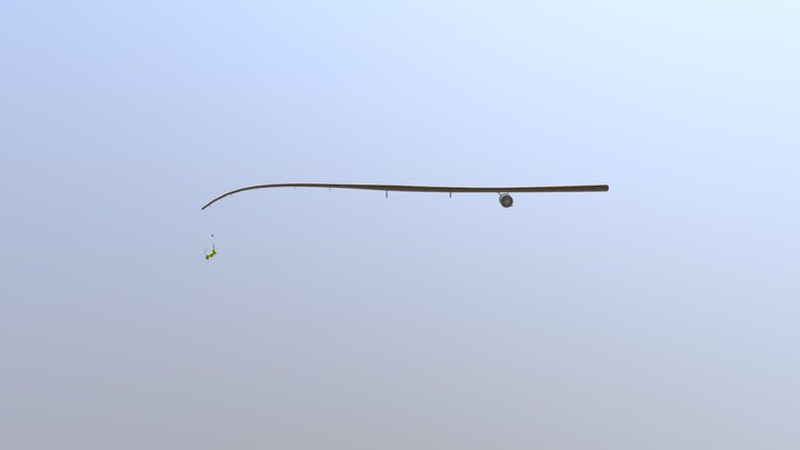 Old wooden fishing rod 3D Model