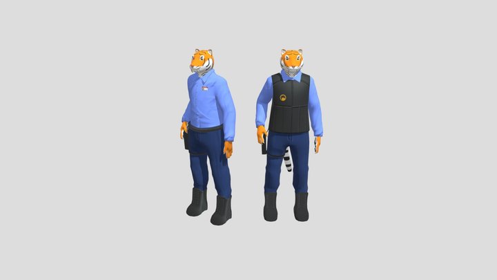 Furry tiger model, Black Mesa security guy 3D Model