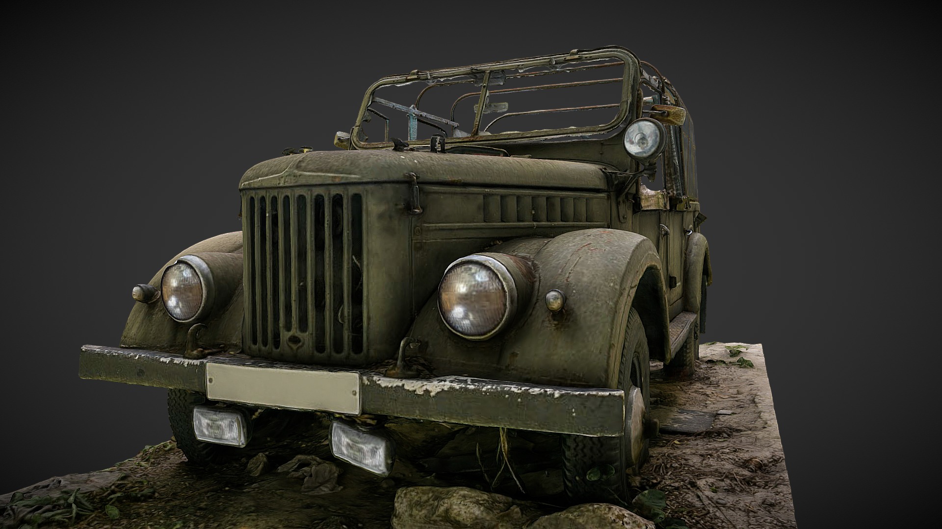 3D model GAZ-69 - This is a 3D model of the GAZ-69. The 3D model is about a car parked on a dirt road.