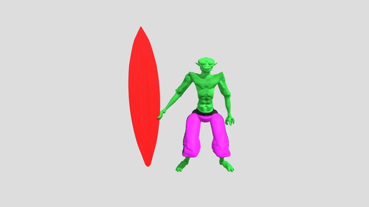 Alien w Surfboard 3D Model