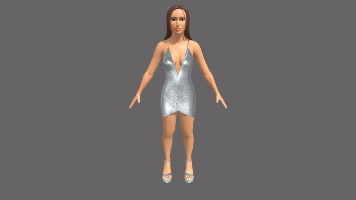 V neck backless dress 3D Model