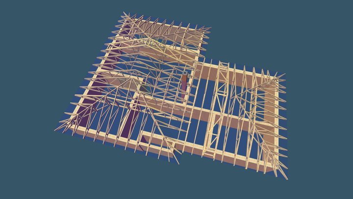 valbová střecha dřevostavby 3D Model