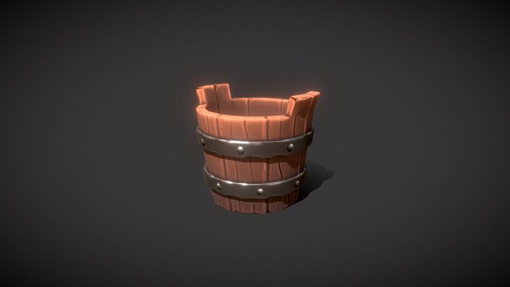wooden bucket - stylized props 3D Model