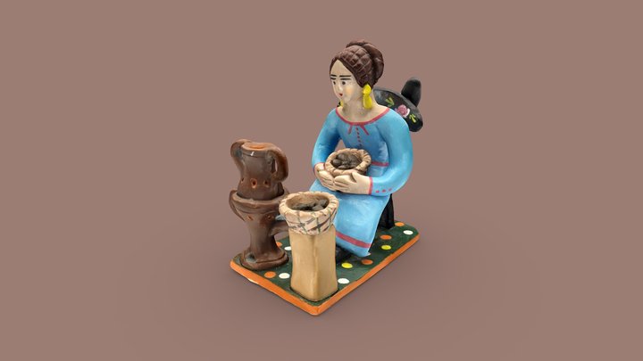 Woman selling roasted chestnuts 3D Model