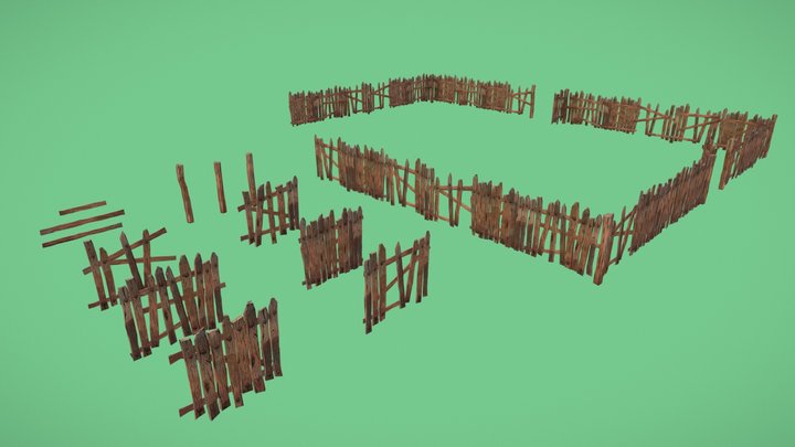 Modular wooden fence 3D Model