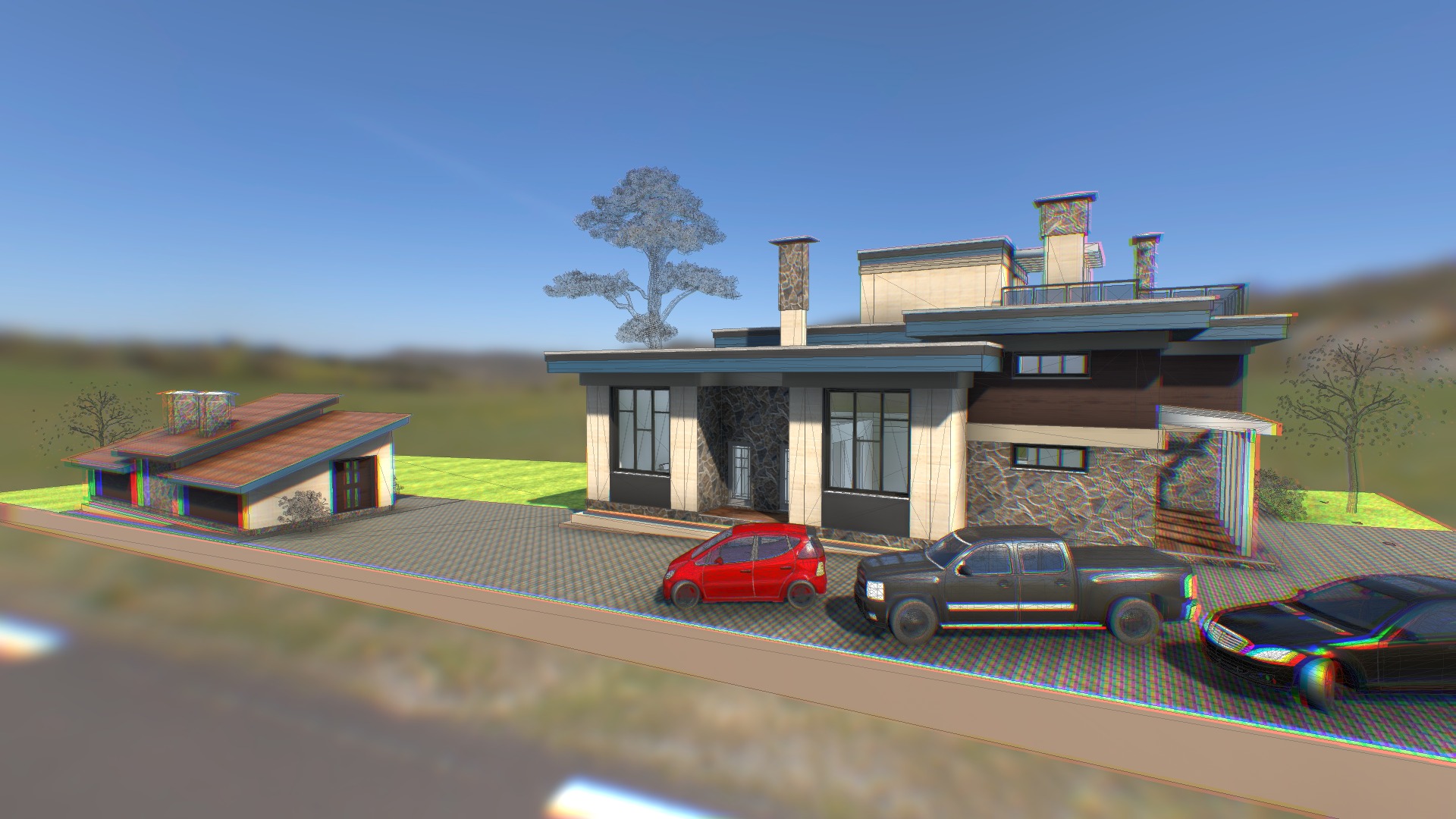 3D model Эскиз - This is a 3D model of the Эскиз. The 3D model is about a video game of a house and cars parked in front of it.