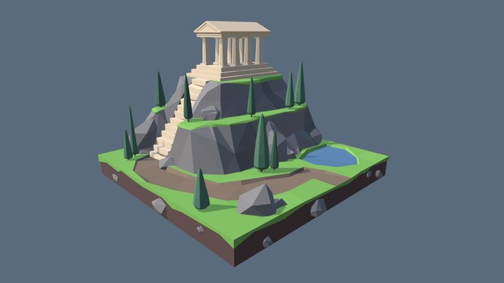 Low Poly Temple Diorama 3D Model