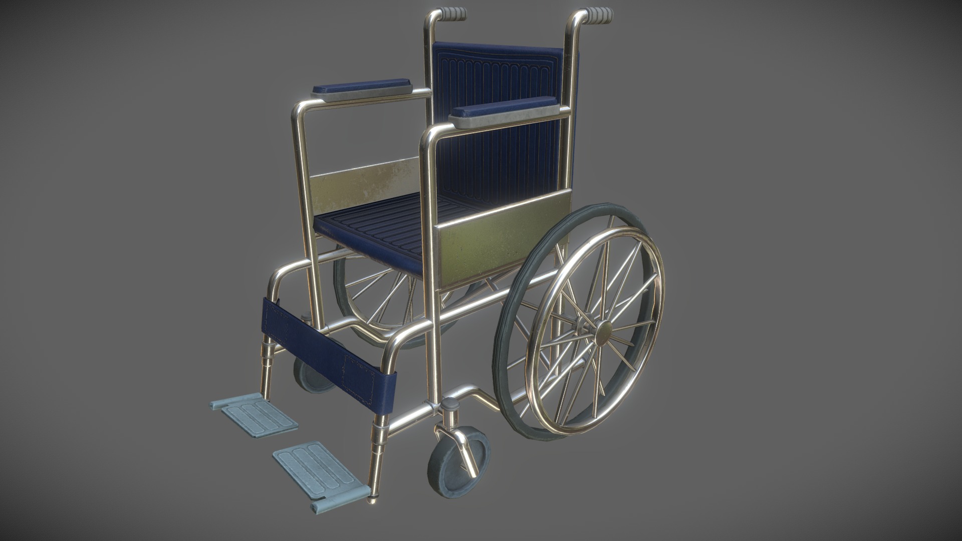 3D model Wheel Chair - This is a 3D model of the Wheel Chair. The 3D model is about a blue wheelchair with a blue seat.