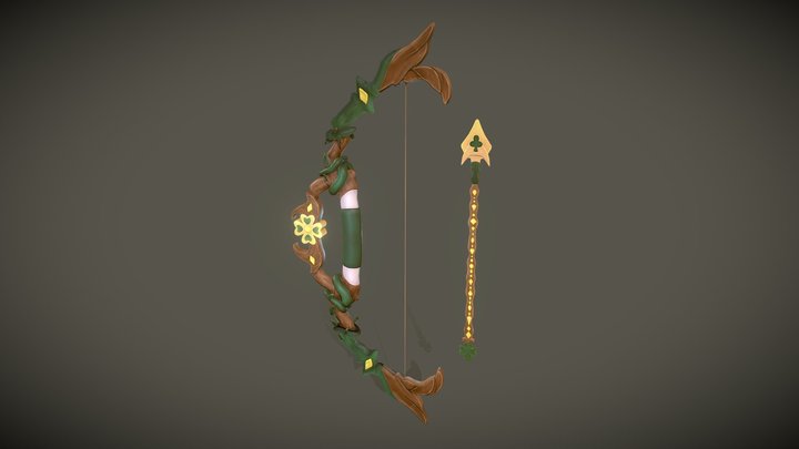 Handpainted Fantasy Bow and Arrow 3D Model