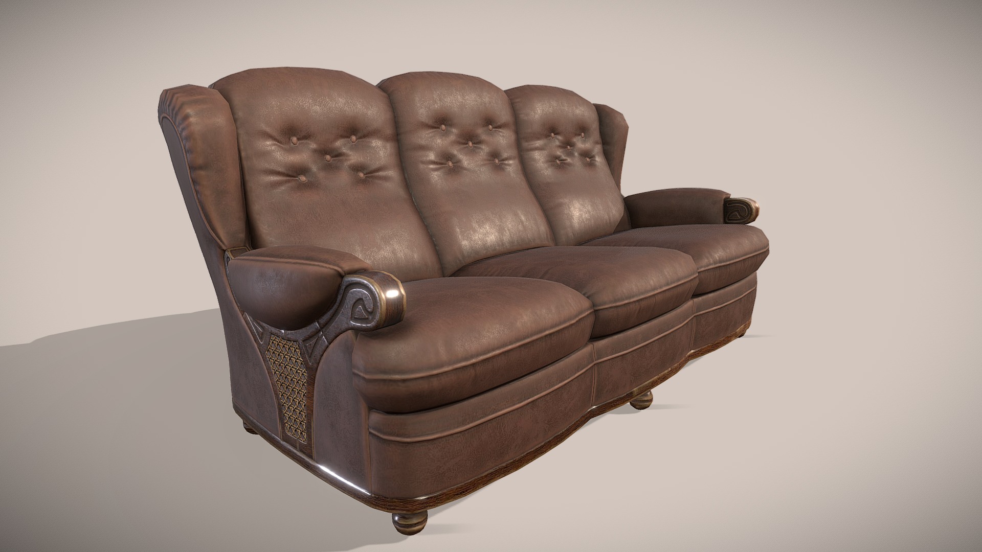 3D model Sofa classic Low-poly PBR - This is a 3D model of the Sofa classic Low-poly PBR. The 3D model is about a brown leather chair.