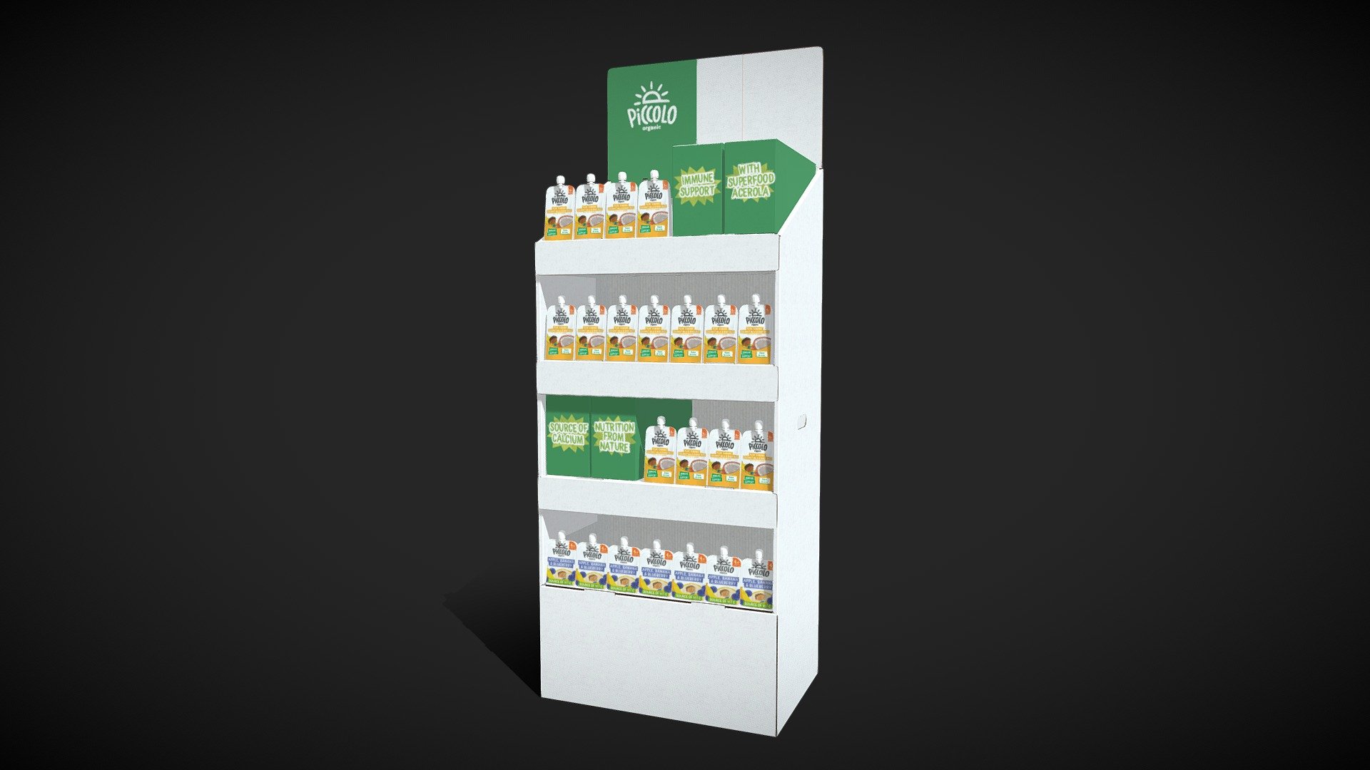 Piccolo Foods No lip bottom Shelf 3D model by Display Innovations