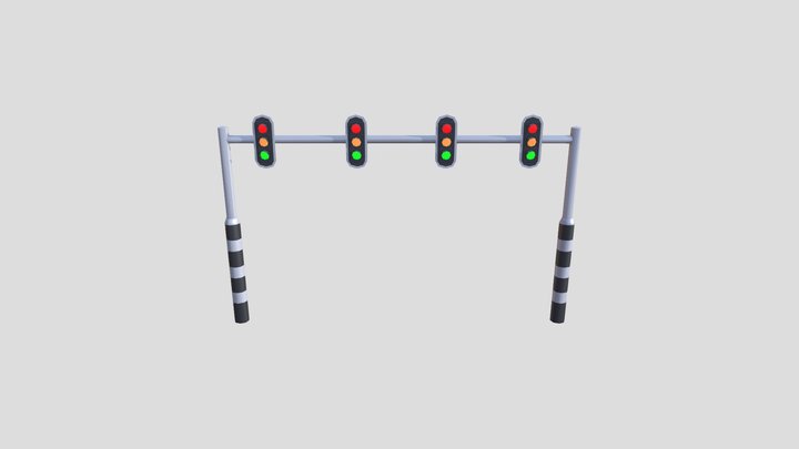 Low Poly Traffic light Four Lanes 3D Model