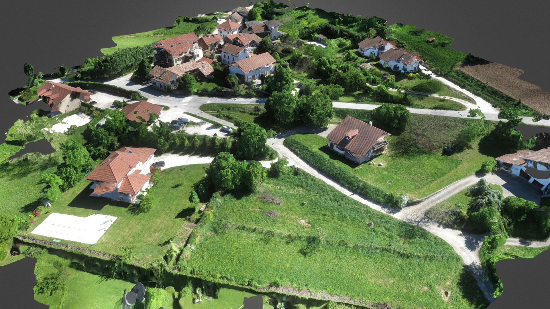3D model Hamlet Of "La Ville", Venon, France - This is a 3D model of the Hamlet Of "La Ville", Venon, France. The 3D model is about a large green landscape with houses and trees.