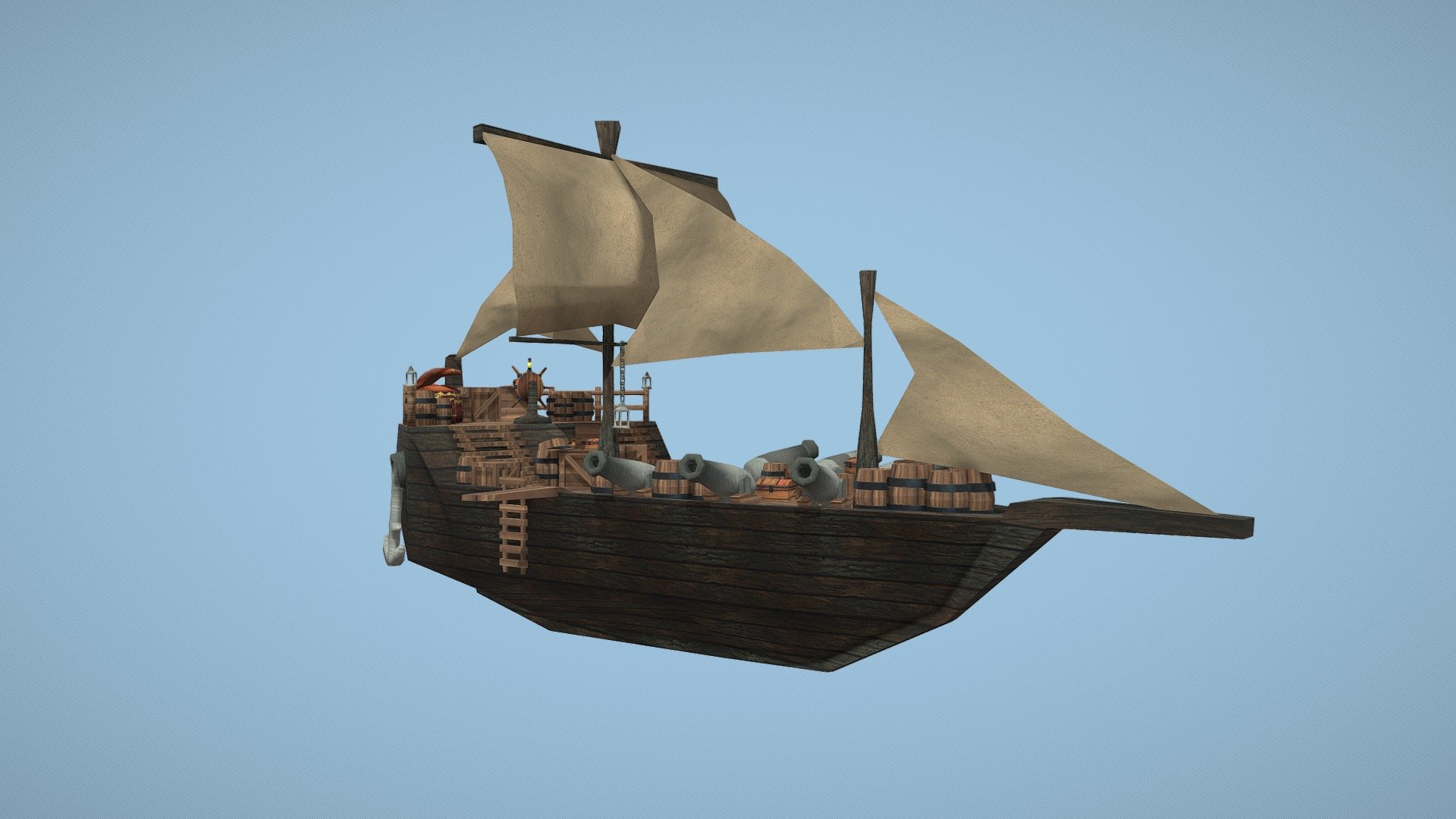 pirateship 3d model free vr ar low poly 3d model