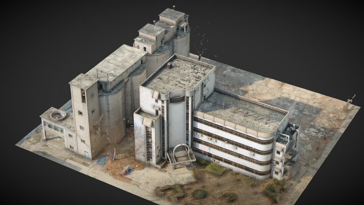 Abandoned building and cement storage tank 3D Model