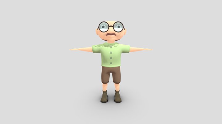 3d old Man with glasses character 3D Model