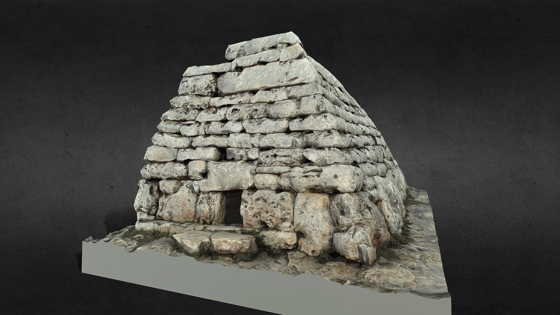 3D model Naveta dels Tudons - This is a 3D model of the Naveta dels Tudons. The 3D model is about a stone wall with a stone carving.