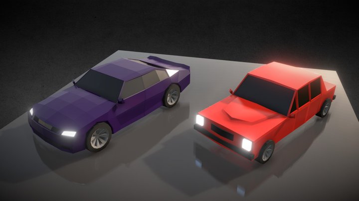 Two Low Poly Cars 3D Model