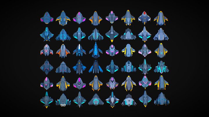 48 SpaceShips Set 3D Model