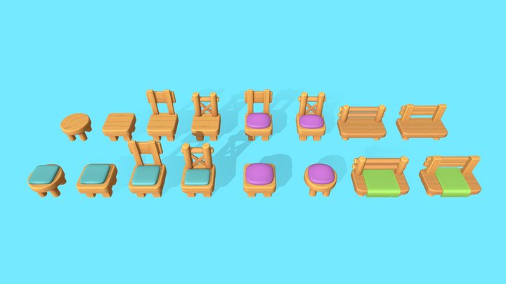Stylized Chairs 3D Model
