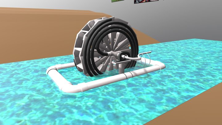 Water Wheel Archimedes Pump 3D Model