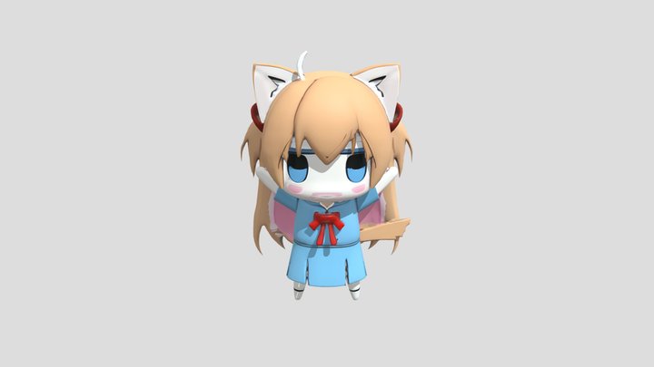 Chibi anime girl with cat ears 3D Model