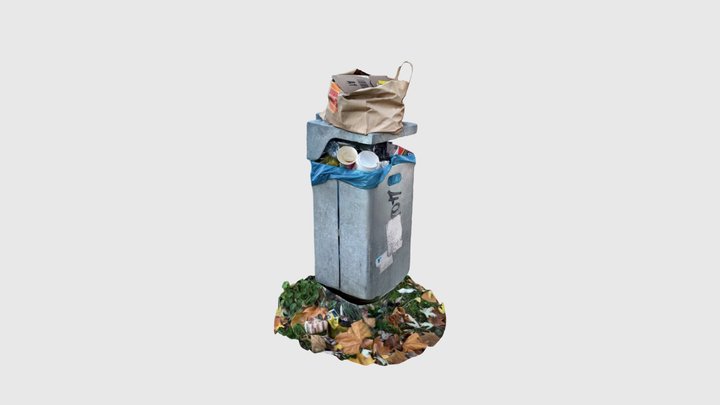 Full Garbage Can with Paper Bag on top 3D Model