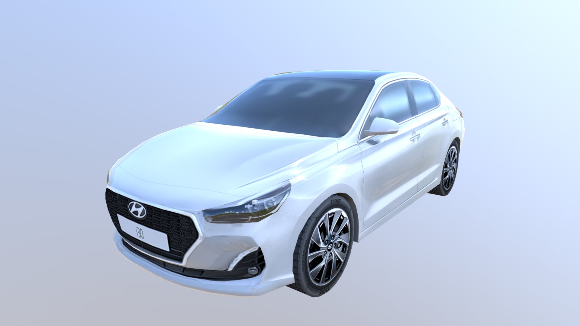3D model Hyundai i30 Fastback - This is a 3D model of the Hyundai i30 Fastback. The 3D model is about a white car with a blue background.