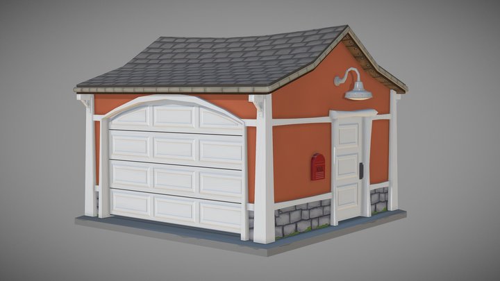 Low-Poly Garage, (Orange Box) 3D Model