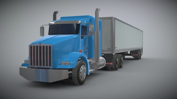 American design classic semi-trailer truck 3D Model