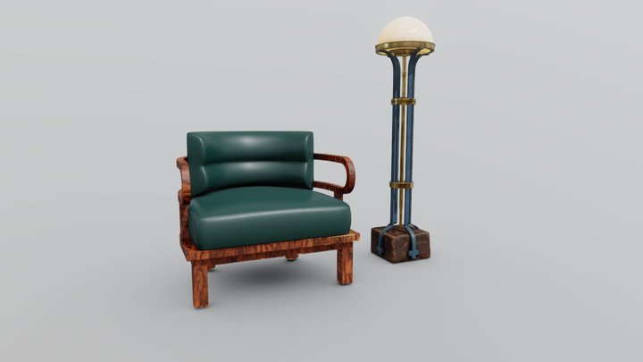 Art deco lamp and armchair 3D Model