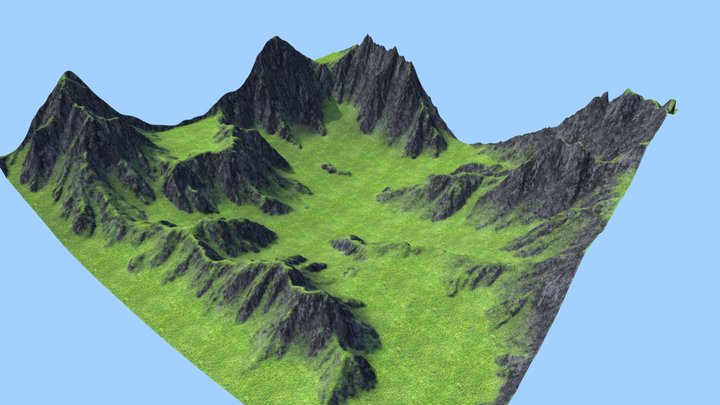 Grass Cliff Mountain Valley 3D Model