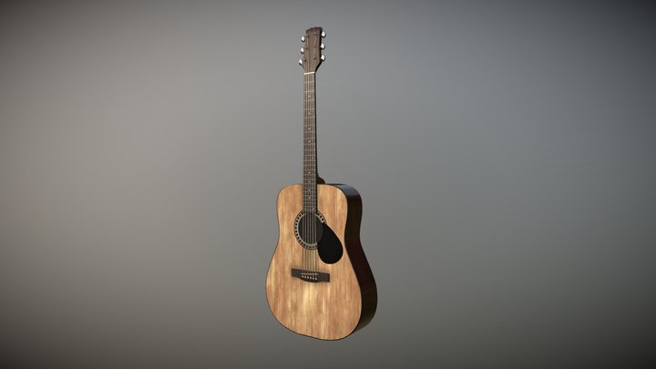 Dreadnought-Style Acoustic Guitar (mid-poly) 3D Model