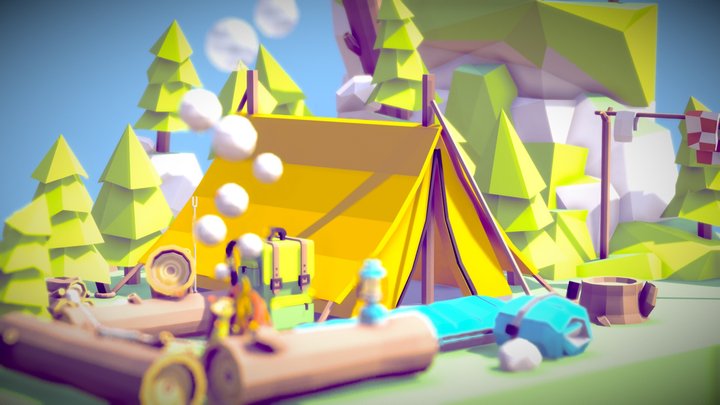 Low Poly Camping Assets Collection 3D Model
