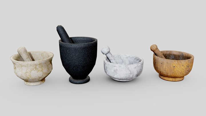 Mortar and Pestle Pack - 4 in 1 3D Model