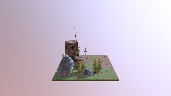 Sword, Spear Diorama 3D Model