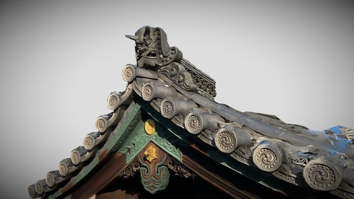 Japanese Demon Mask on roof top 3D Model