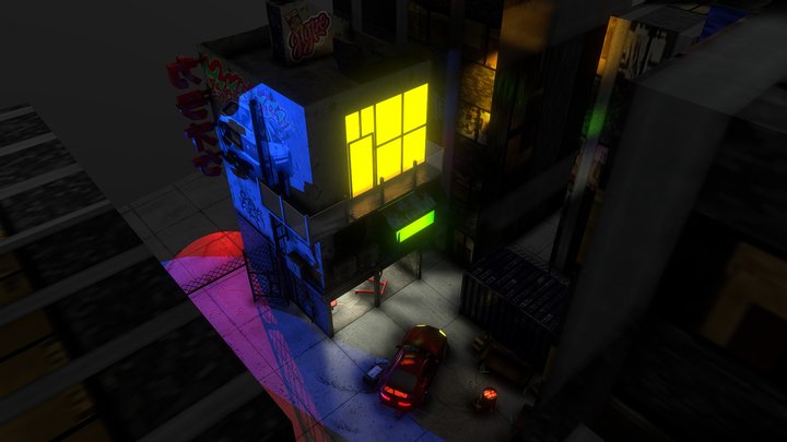 Cyberpunk Garage Scene 3D Model