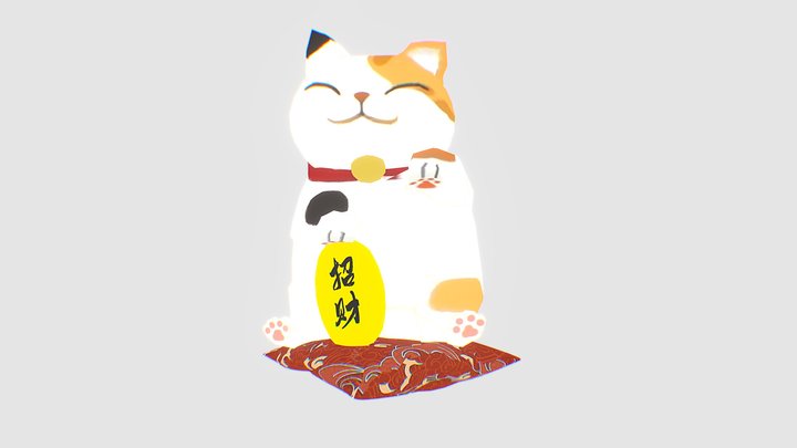 Lucky cat with animation cute maneki neko 3D Model