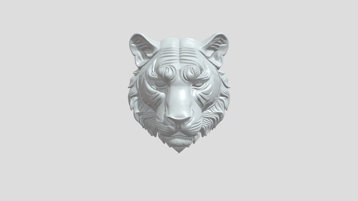 Golden tiger head sculpture 3D Model