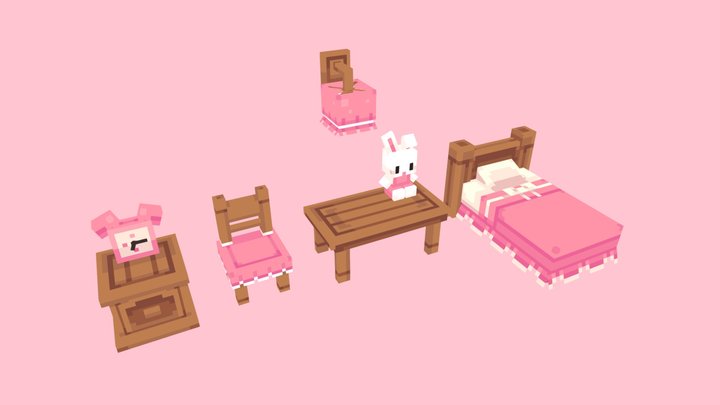 Pink Cozy Furniture Pack 3D Model
