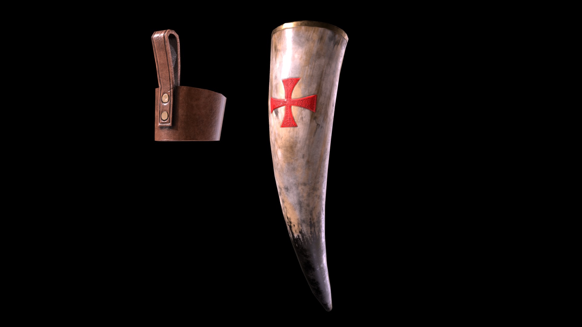 3D model Templar Drinking Horn - This is a 3D model of the Templar Drinking Horn. The 3D model is about a knife and a lighter.