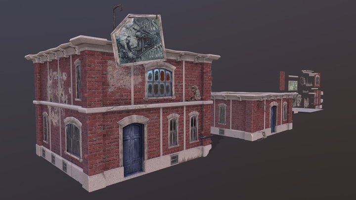 Modular Lowpoly Victorian Houses 3D Model